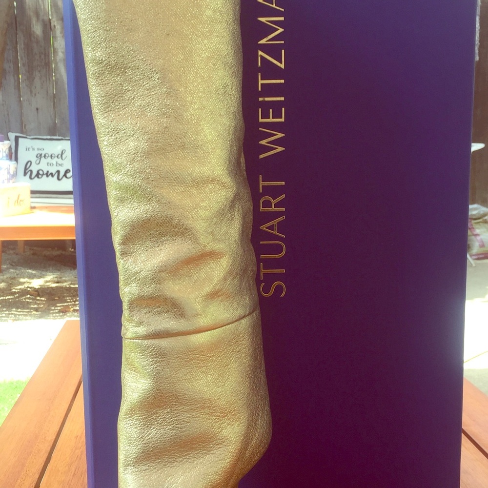 Stuart Weitzman Matte Gold knee high boots.
